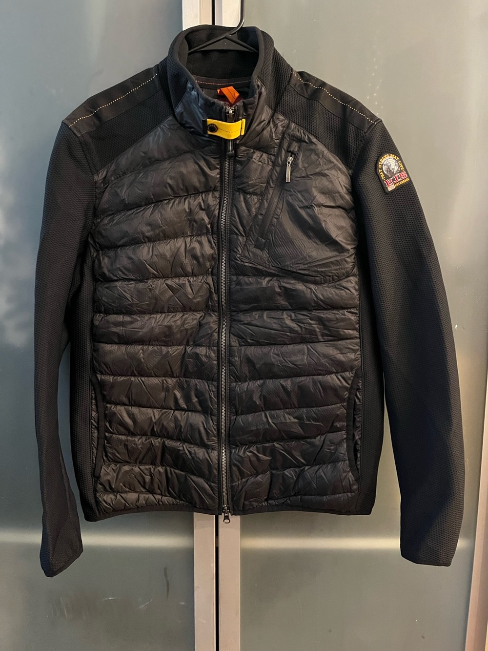 Parajumpers Black Quilted Hybrid Jacket with Yellow Tab
